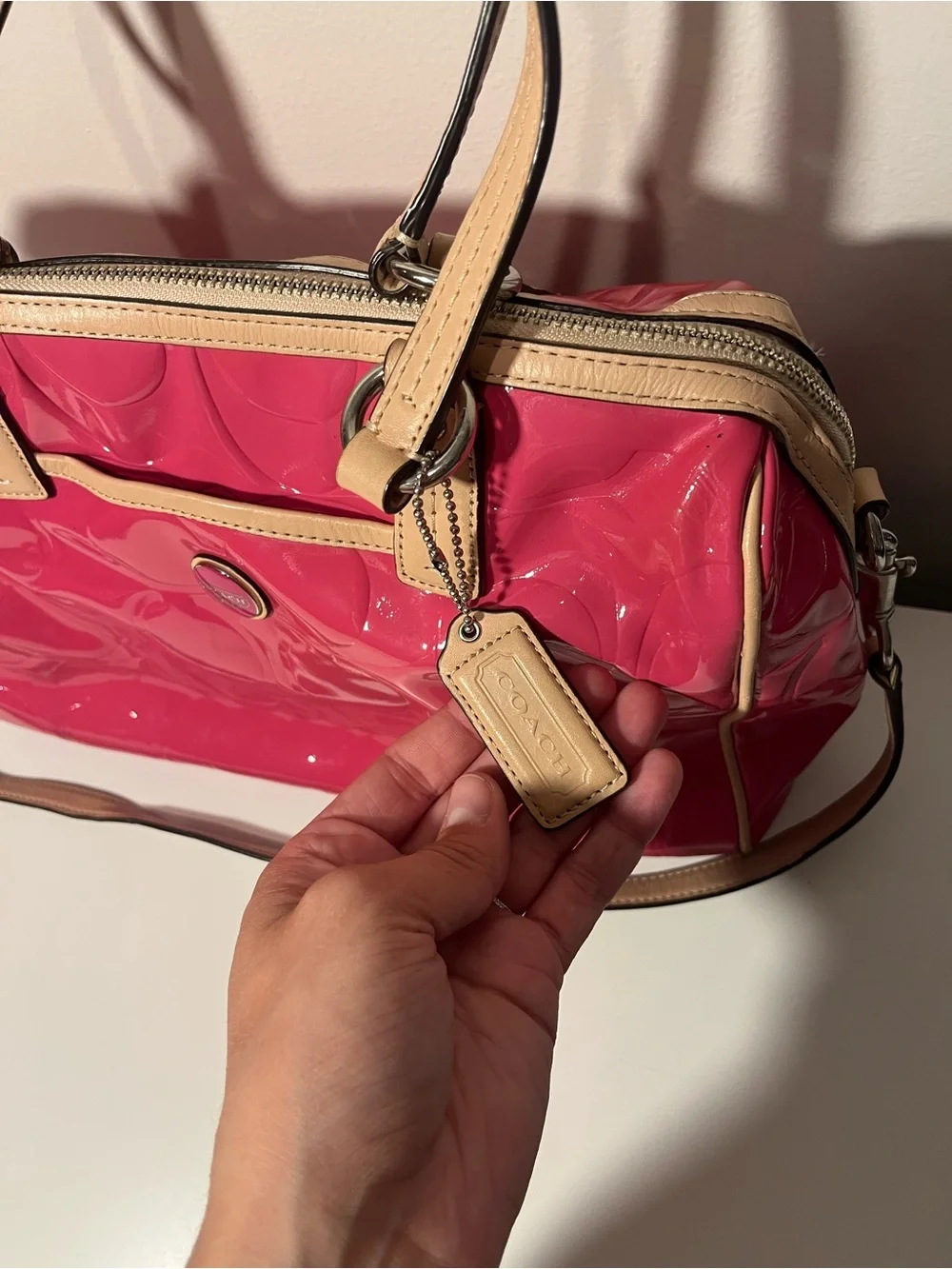 Coach Signature hot pink glossy leather purse and matching wallet SET